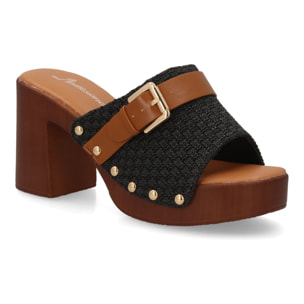 Sandalia mujer tacón madera ancho con hebilla