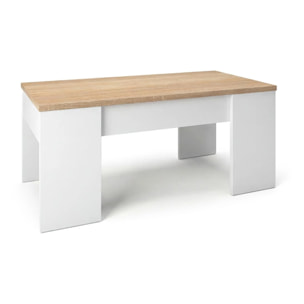 Mesa de centro elevable con almacenaje en blanco artick y roble canadian 100x45-56 cm Vita Blanco Artik (Blanco Mate) - Roble Canadian