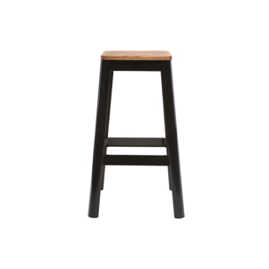 Tabourets de bar industriels en métal noir et bois H75 cm (lot de 2) NICK