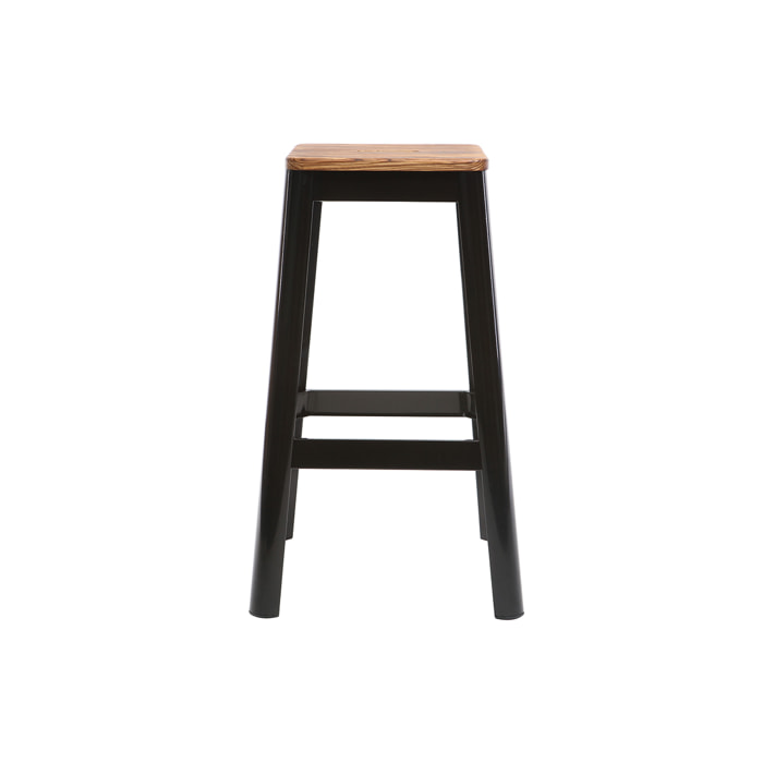 Tabourets de bar industriels en métal noir et bois H75 cm (lot de 2) NICK