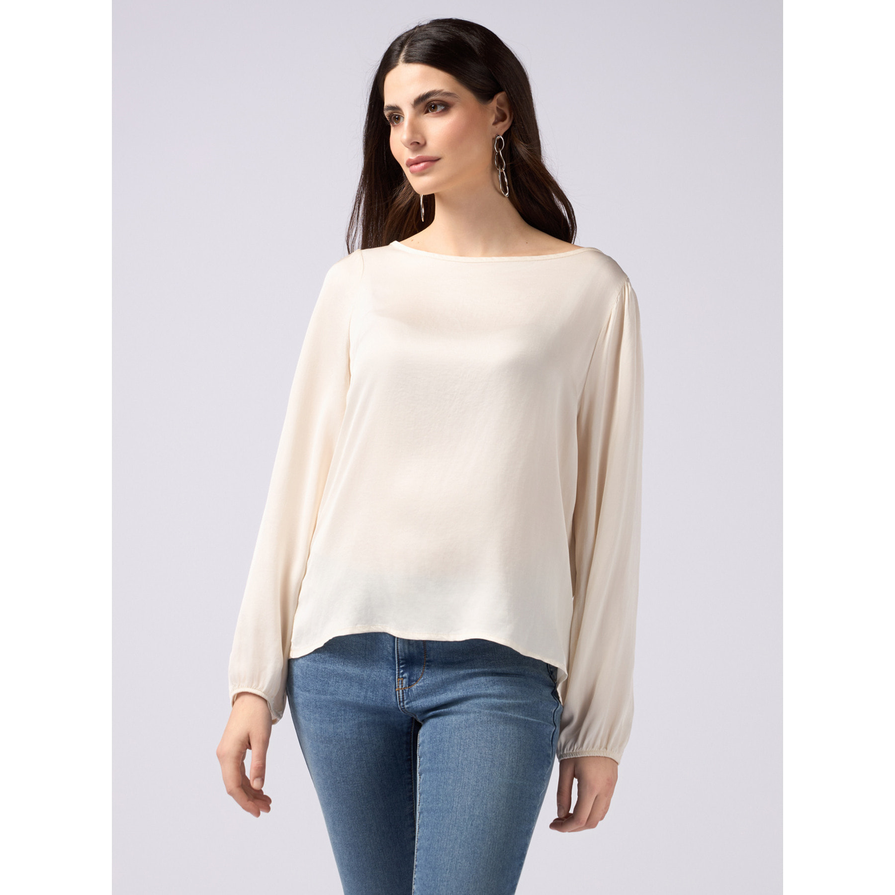 Oltre - Blusa maniche lunghe in raso di viscosa - Bianco