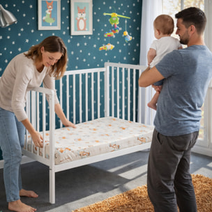 Culla Neonato Lettino Evolutivo Con Sponde E Materasso Incluso Altezza Regolabile Rete A Doghe Design Moderno 89 x 124 x 65 Cm Bianco Opaco