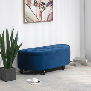 Pouf de rangement coffre 2 en 1 - pouf design classique chic capitonné demi-cercle - pieds bois hévéa noir revêtement velours bleu roi