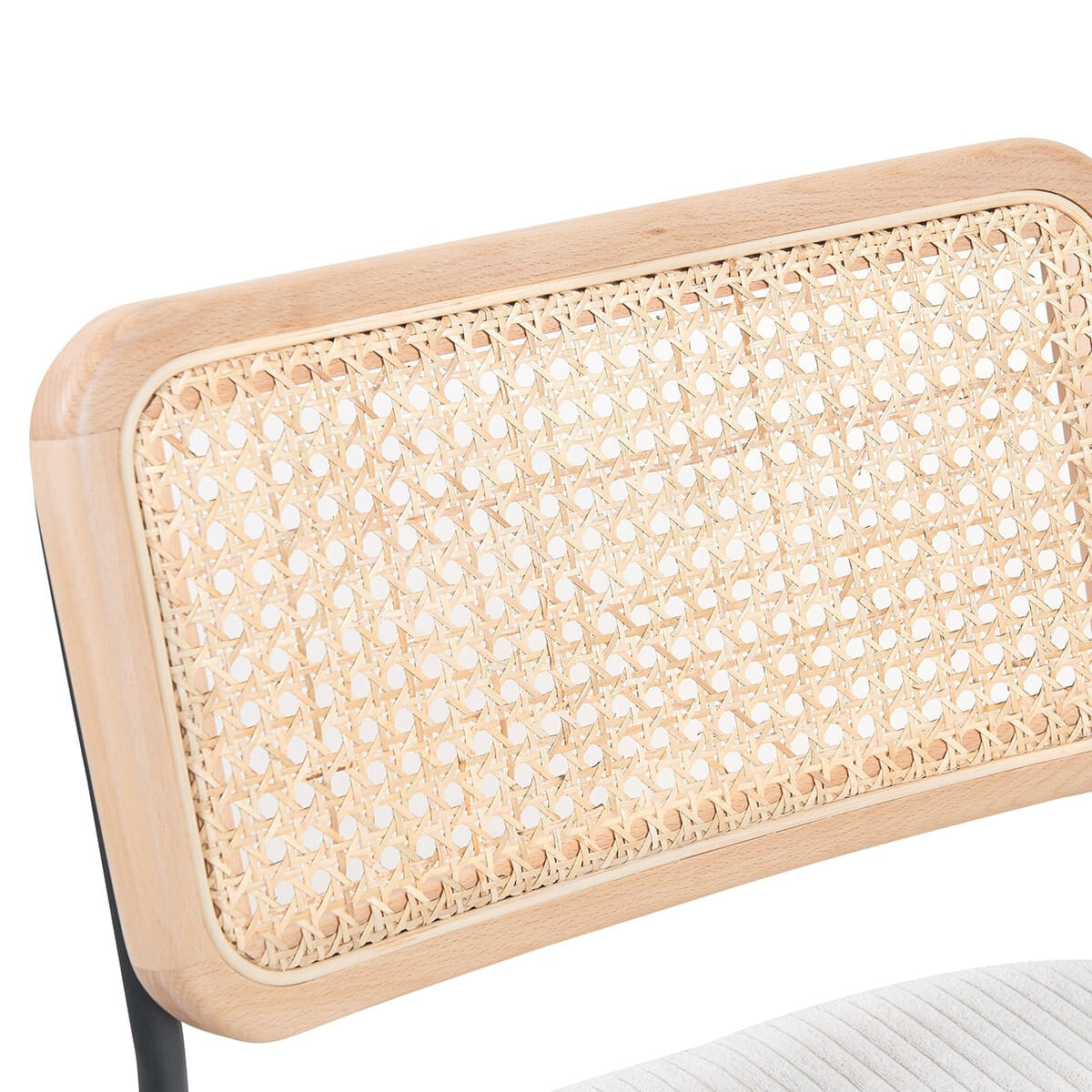 Lot de 2 chaises de bar en cannage et velours côtelé, piètement noir - MUSE