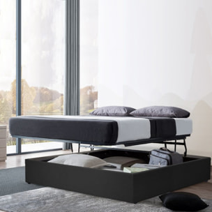 Lit coffre Parallèle | 3 Positions : Stocker, Faire Le lit, Repos | Espace de stockage jusqu'à 900 L | Tissu | Gris Foncé