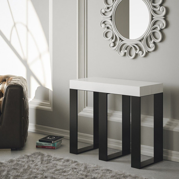 Consolle allungabile 90x40/196 cm Sintesi Small Bianco Frassino telaio Antracite.