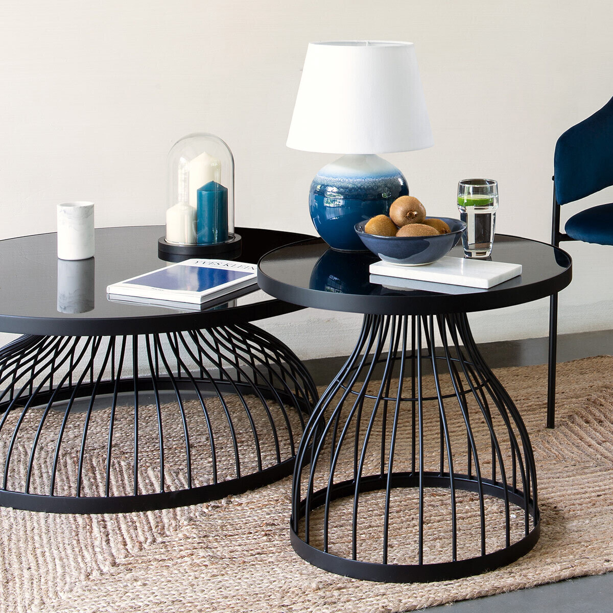 Table basse "Kushi" - métal & verre D90 cm