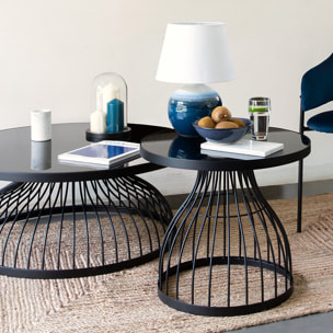 Table basse "Kushi" - métal & verre D90 cm