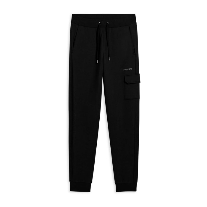 Pantaloni in felpa con tasca cargo e fondo a polsino