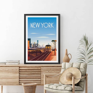Affiche ville voyage New York City Affiche + cadre en bois - Noir