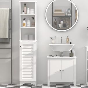 Armario Alto de Baño con 1 Puerta 3 Estantes Balda Ajustable 34x20x165 cm Blanco