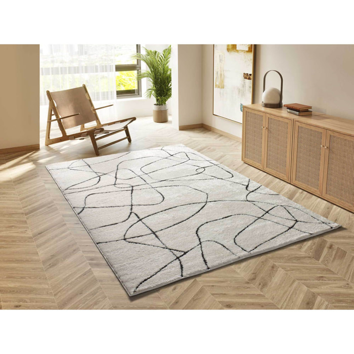 BLANCHE Alfombra  diseño trazos con relieve en blanco y negro, varias medidas disponibles.