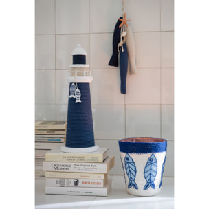 J-Line Phare décoratif - corde/bois - bleu/blanc - small