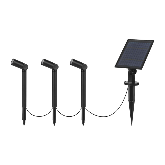 Forlight LIS - Foco Proyector de Jardín Solar con 3 Proyectores y 1 Placa Solar. Acero Inoxidable y Policarbonato Negro