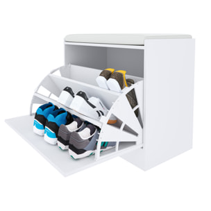 Panca Scarpiera Da Ingresso Salvaspazio Cuscino Anta Ribalta Seduta Imbottita In Ecopelle Soggiorno Casa Camera Ufficio 60 x 30 x 48 Cm Bianco