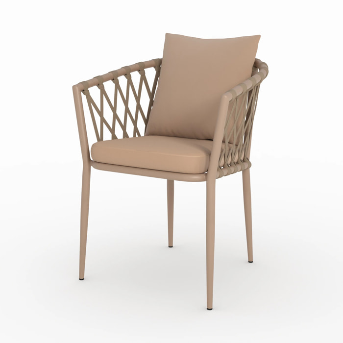 Lot de 2 chaises de jardin en métal et tissu taupe - Dulcy