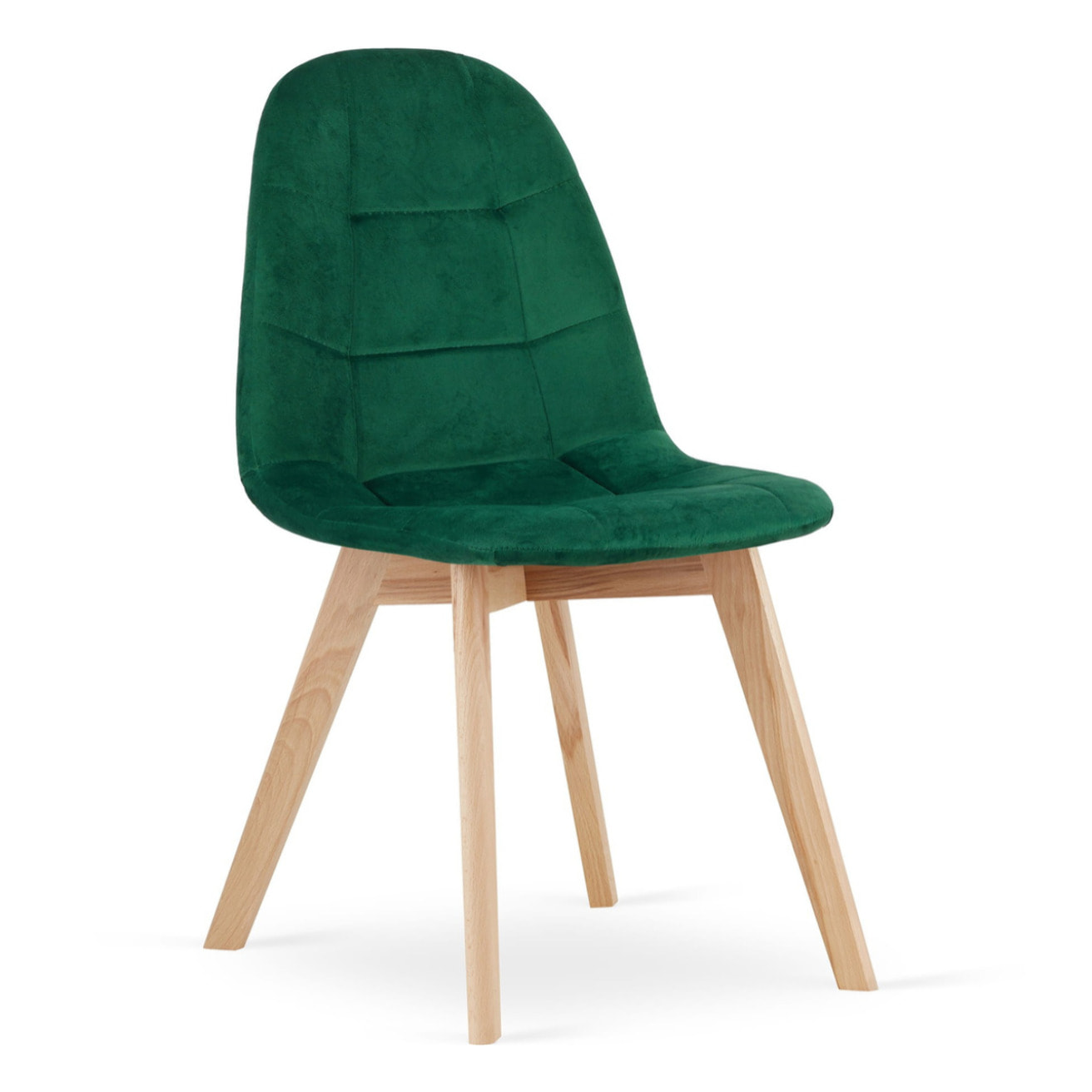 Sedia Bora in velluto verde scuro con gambe in faggio