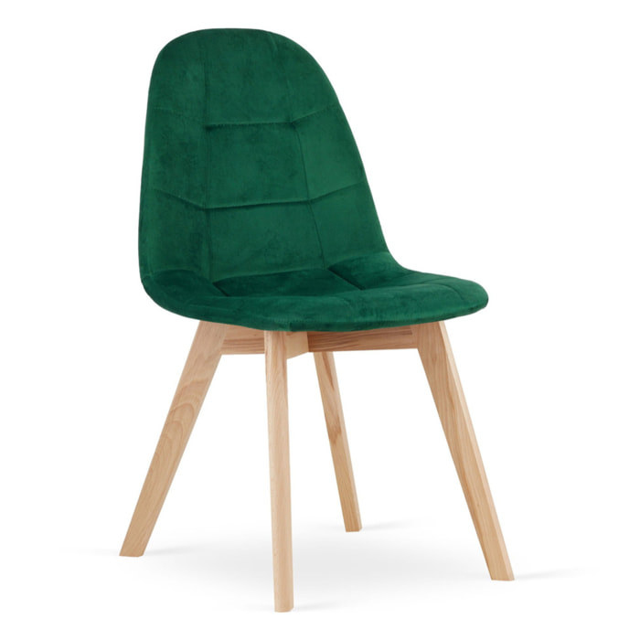 Sedia Bora in velluto verde scuro con gambe in faggio