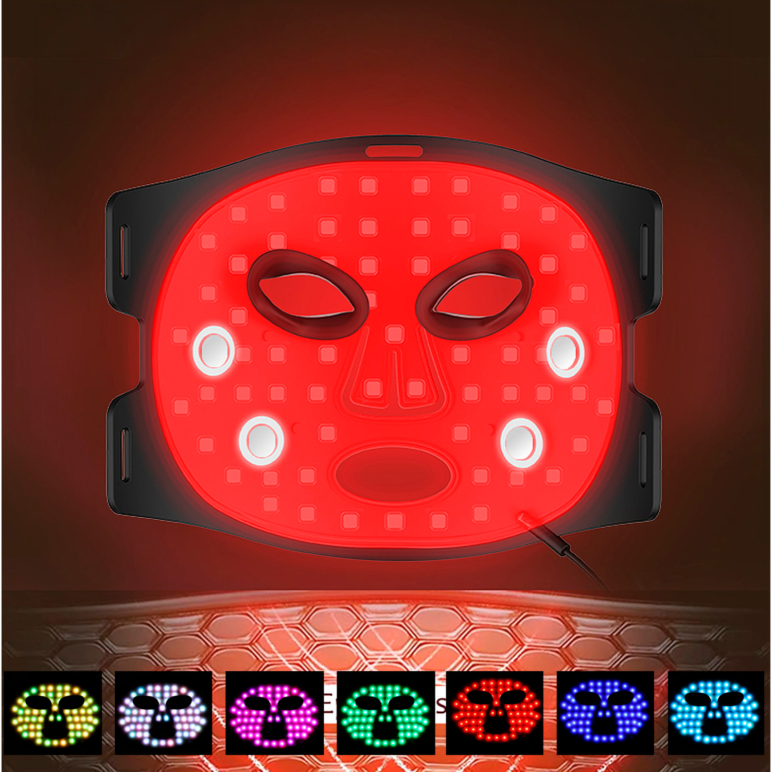 Máscara facial de tratamiento de luz LED con función de calefacción y terapia de 7 colores.