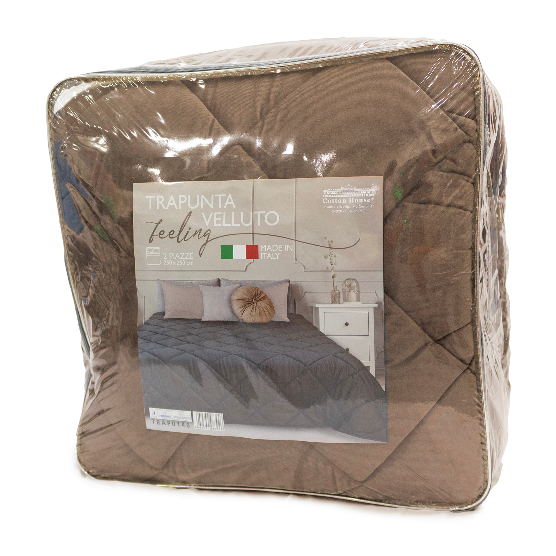 TRAPUNTA INVERNALE MATRIMONIALE IN VELLUTO COL.MARRONE MADE IN ITALY