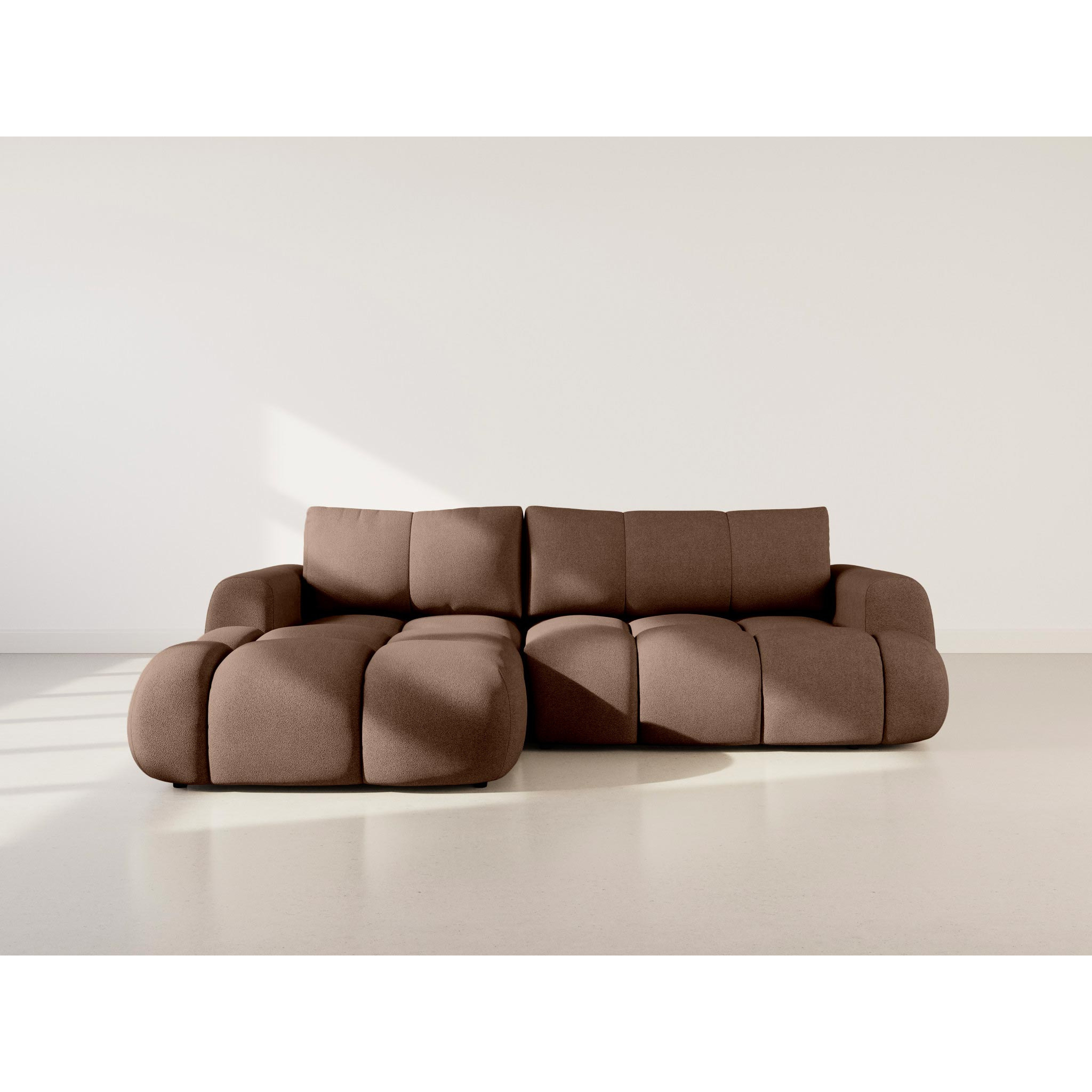 Yulin - Canapé d'angle gauche 4 places convertible avec coffre en tissu bouclette - Rouille
