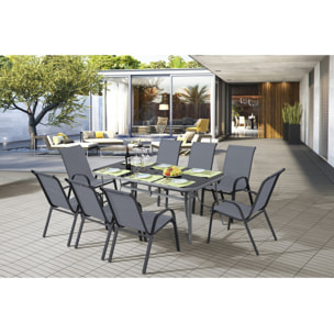 Table et chaises de jardin en textilène "Cordoba XL 180" - 8 places - Gris
