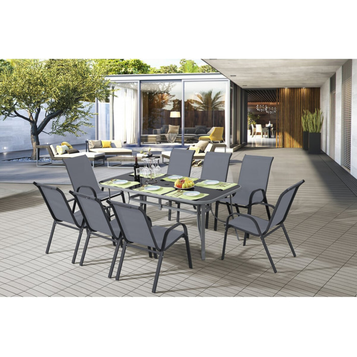 Table et chaises de jardin en textilène "Cordoba XL 180" - 8 places - Gris