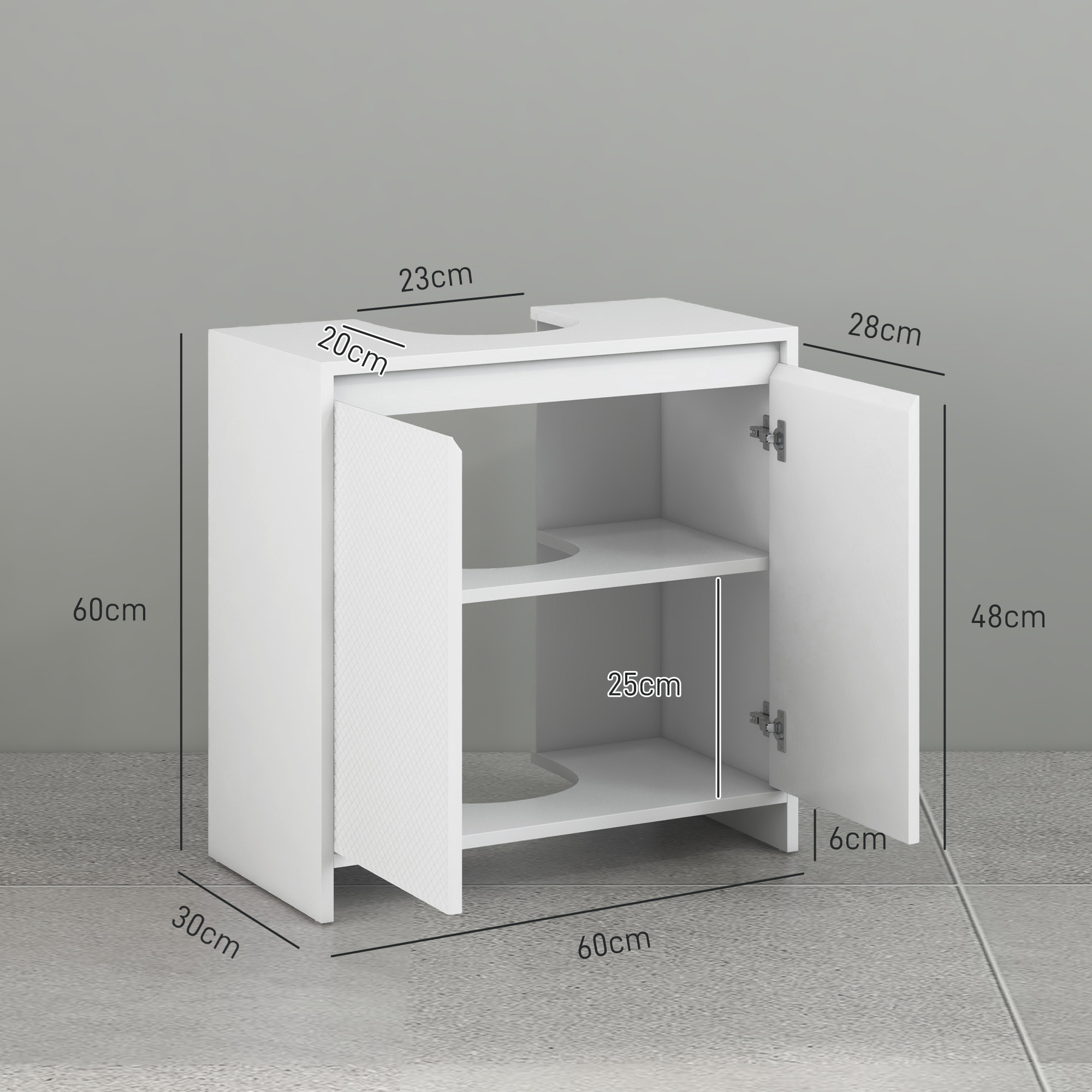 Meuble sous vasque design contemporain 2 portes étagère dim. 60L x 30l x 60H cm blanc