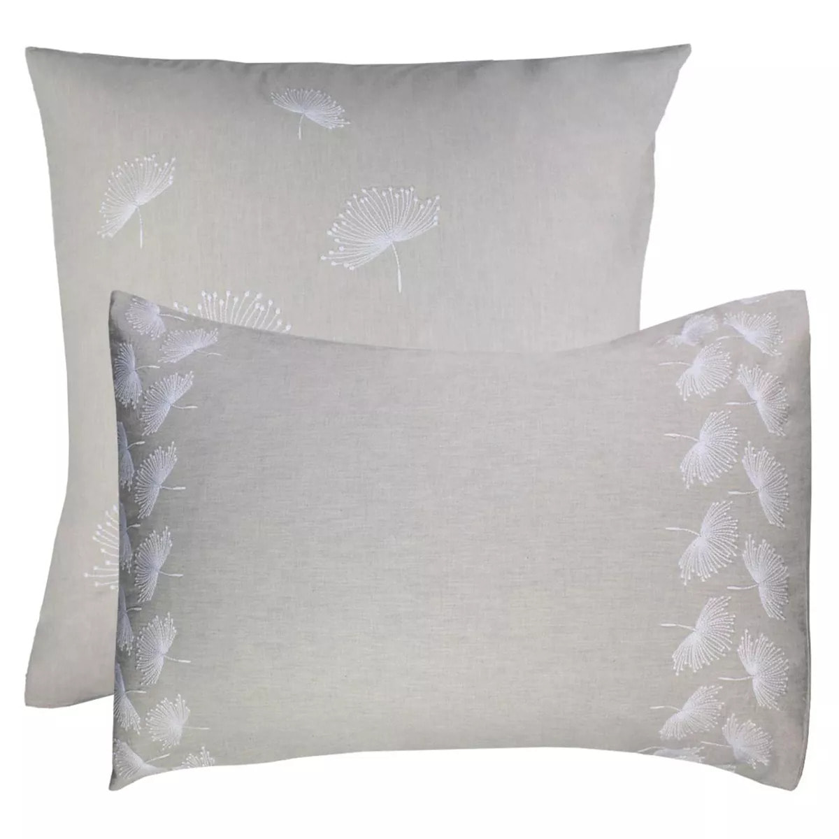 Taie d'oreiller pur coton lavé tissé teint brodé beige Brise d'ete naturel