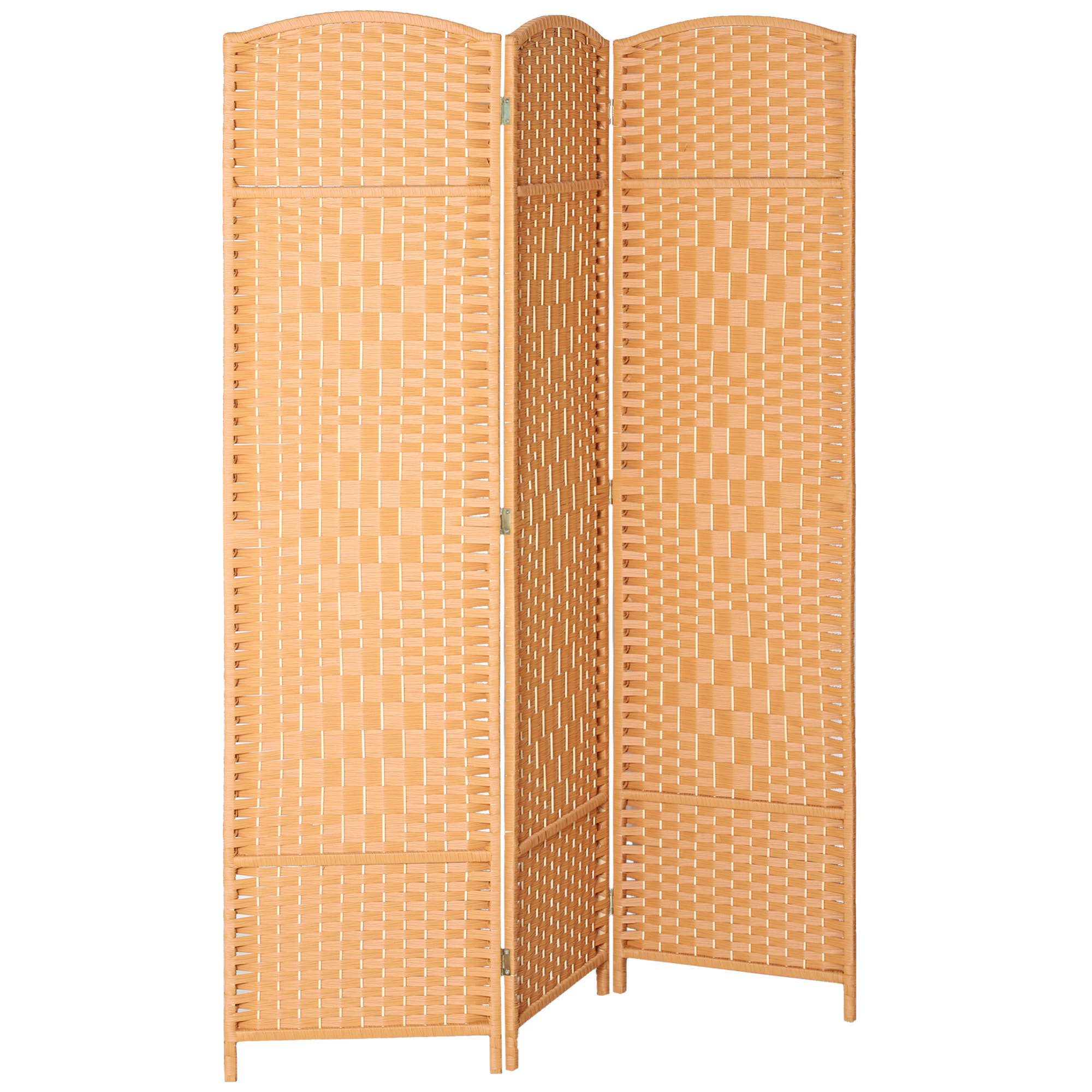 Paravent intérieur 3 panneaux pliables en bois séparateur de pièce style bohème tissé orangé