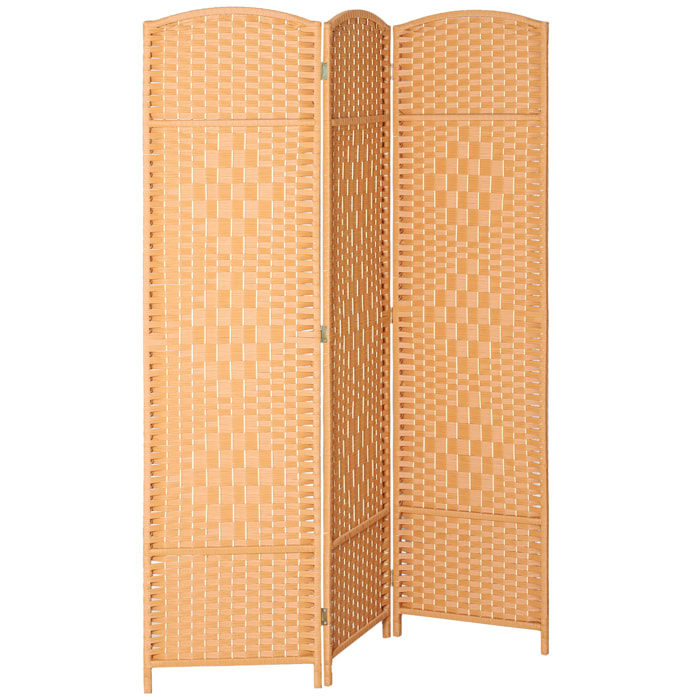 Paravent intérieur 3 panneaux pliables en bois séparateur de pièce style bohème tissé orangé