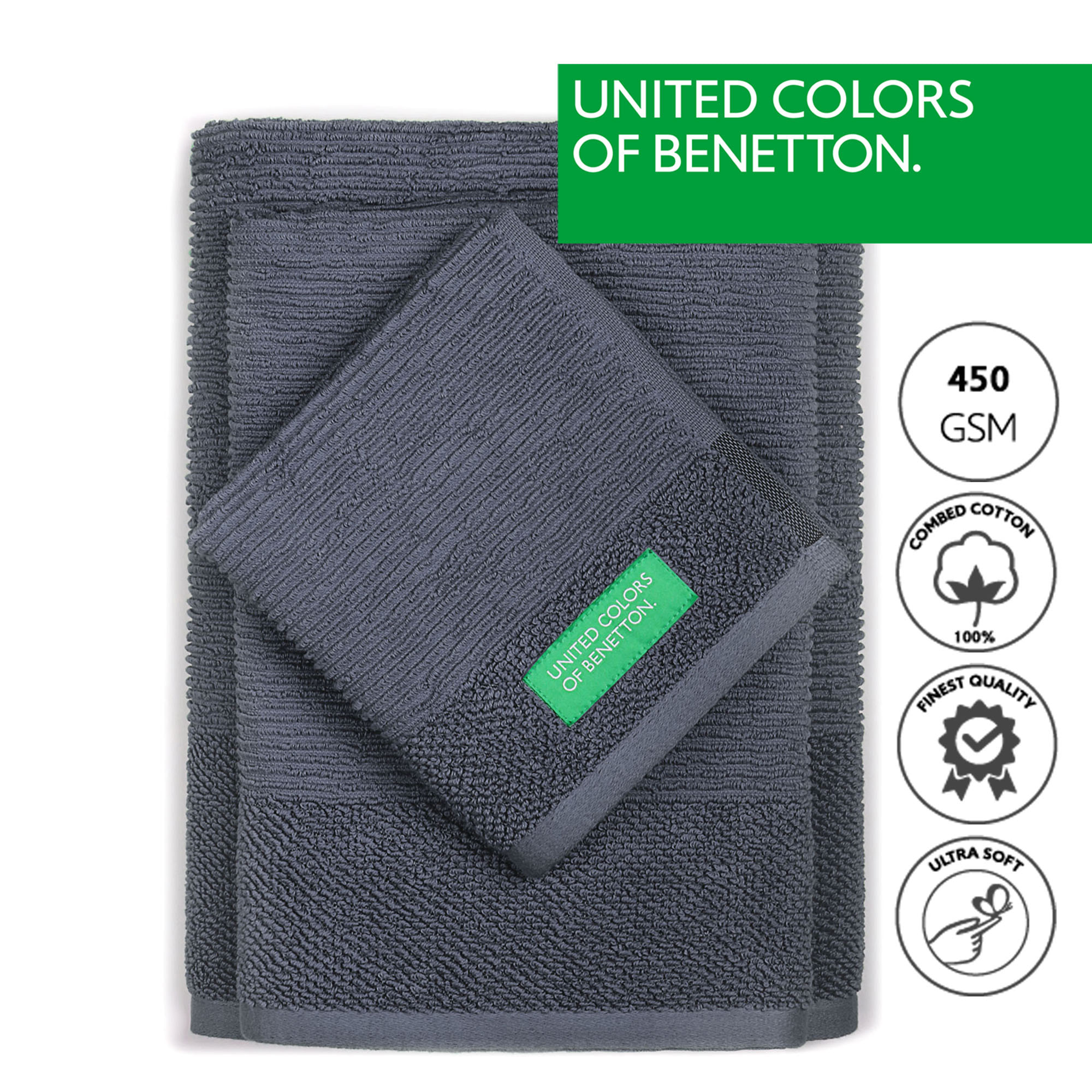 Set 3pcs toallas de baño  gris oscuro  benetton