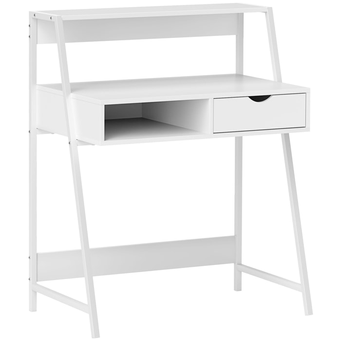 Bureau secrétaire bureau informatique style néo-rétro tiroir niche étagère métal blanc aspect bois blanc
