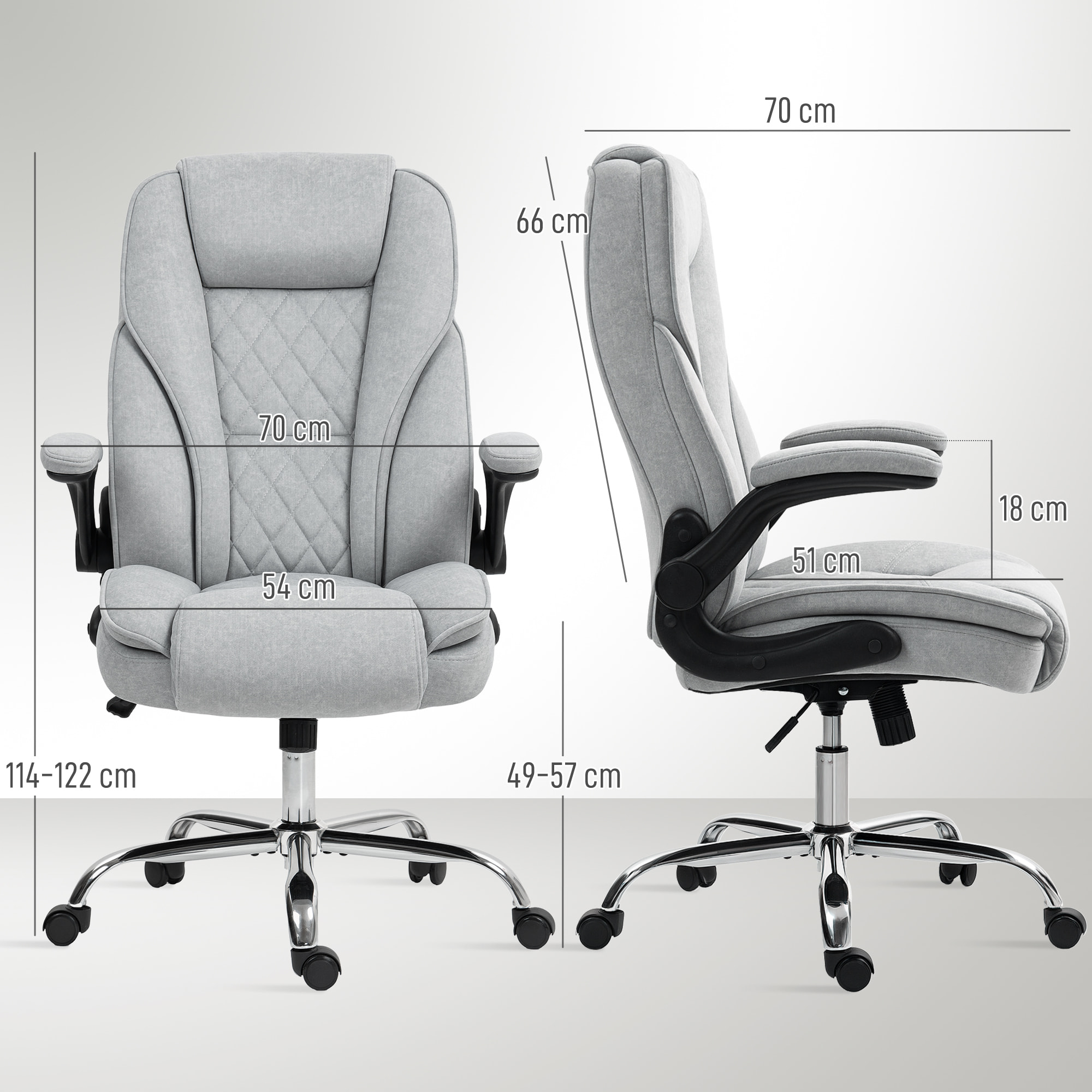 Fauteuil de bureau style Chesterfield réglable accoudoirs rabattables velours gris clair