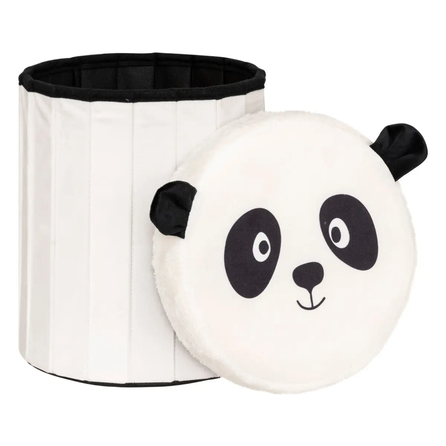 Pouf-coffre enfant panda pliant "Andy" noir & blanc D30x36cm