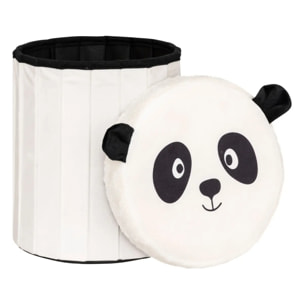 Pouf-coffre enfant panda pliant "Andy" noir & blanc D30x36cm