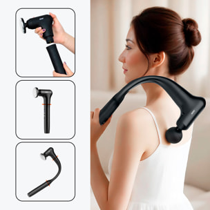 Pistola de masaje fascia MD-XY-10 con 3 programas y 6 velocidades. Incluye cabezal térmico, cabezal de frío, 4 cabezales de masaje y mango alargador.