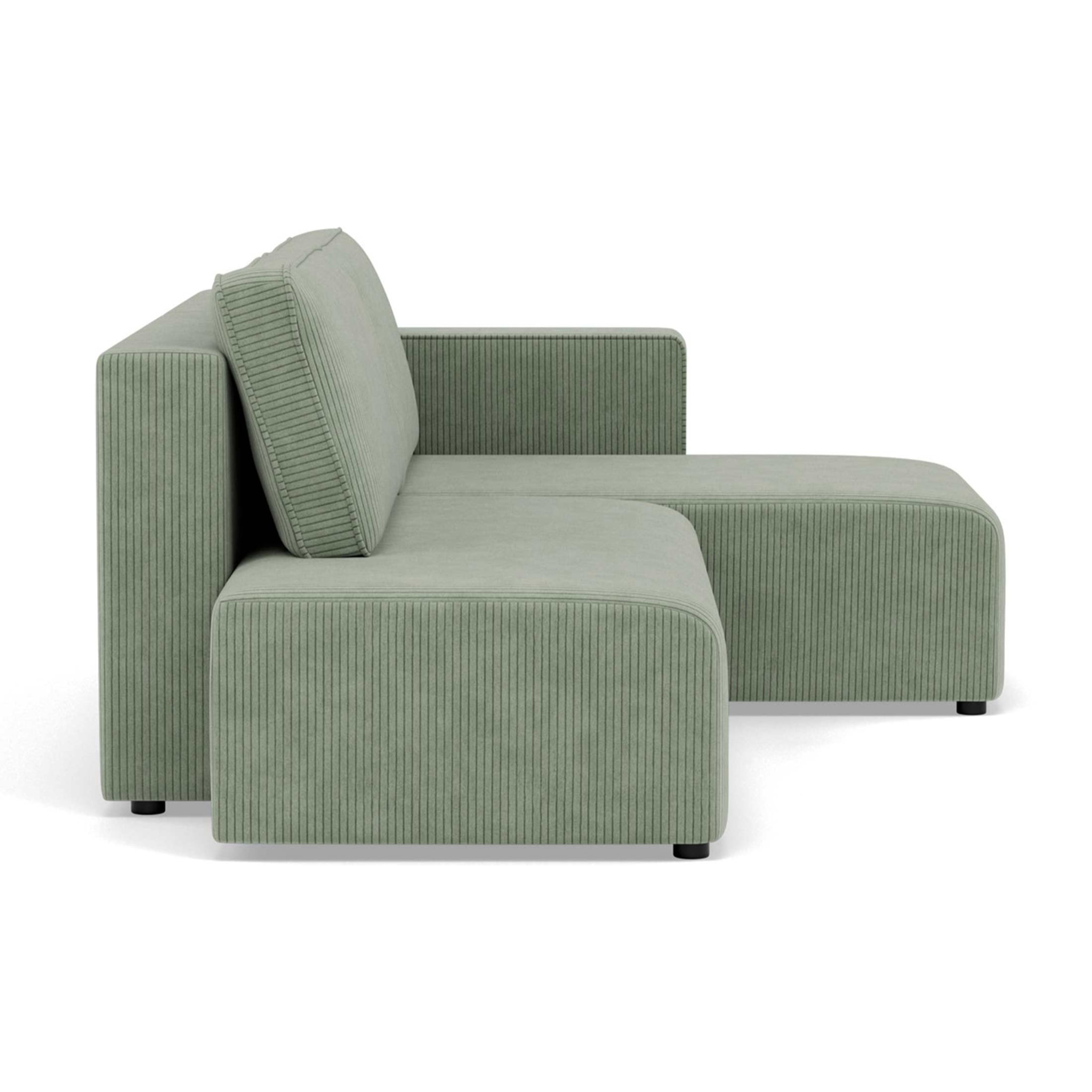 Topaze - canapé d'angle droit 4 places convertible avec coffre sans accoudoir en velours côtelé - Vert sauge