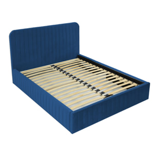 Stuart - lit coffre - 160x200 cm - sommier inclus - en velours - Bleu marine