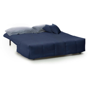 Divano Letto Alisee, Divano a 2 posti, 100% Made in Italy, Sofà Soggiorno con apertura a carrello, in tessuto imbottito, con cuscini inclusi, Cm 125x90h85, Blu