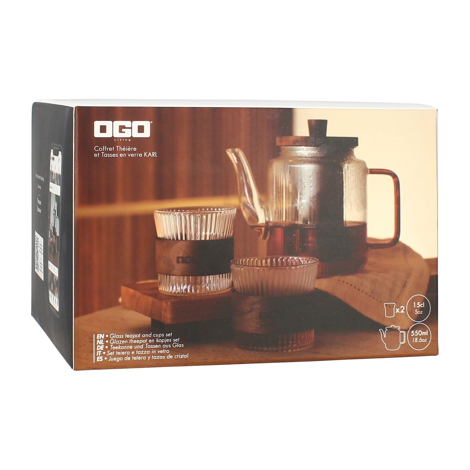Théière en verre et anse ambre 550ml avec tasses assorties 15cl  KARL