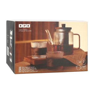Théière en verre et anse ambre 550ml avec tasses assorties 15cl  KARL