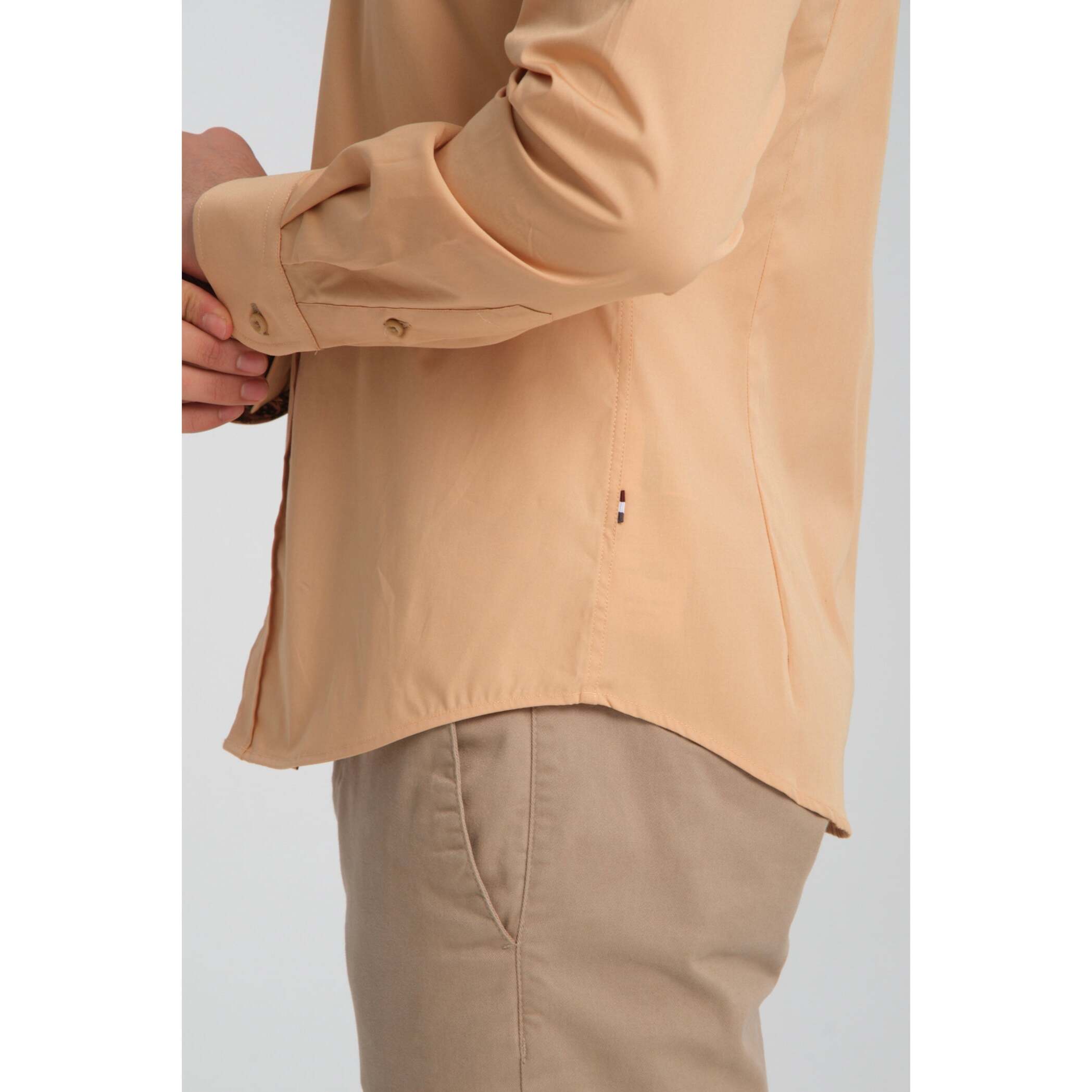 camicia uomo 1 bottone button down slim Popeline Stretch Unito Mastice