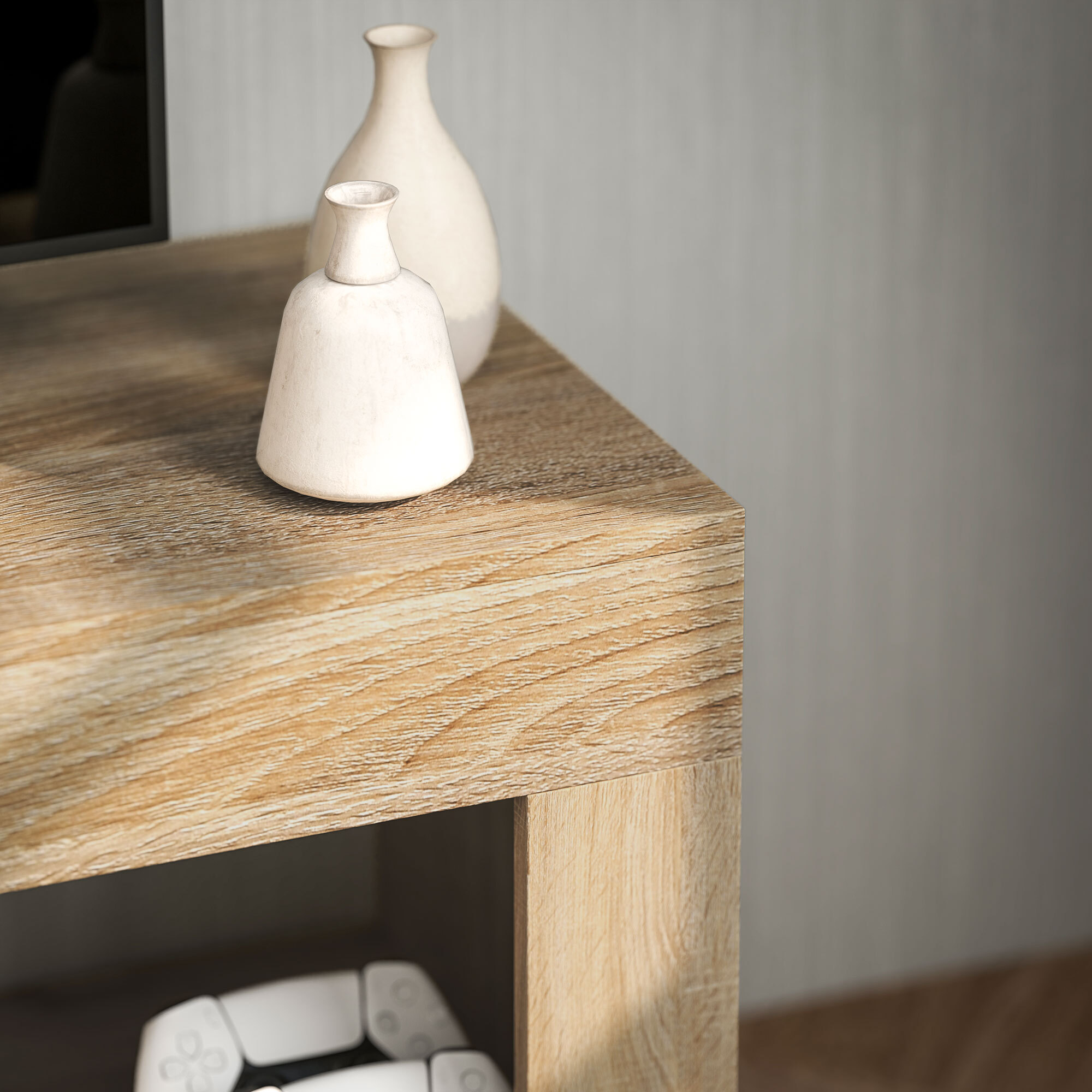 Mueble de TV Mesa de TV con 2 Puertas Estante Abierto Mueble de TV para Salón para Televisores de 60 Pulgadas Blanco y Natural