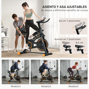Bicicleta Estática Bici Estática con Volante 8 kg Resistencia Ajustable Pantalla LCD Pulsómetro Ejercicio Silencioso y Asiento Ajustable Carga 120 kg para Casa Gimnasio Negro y Naranja