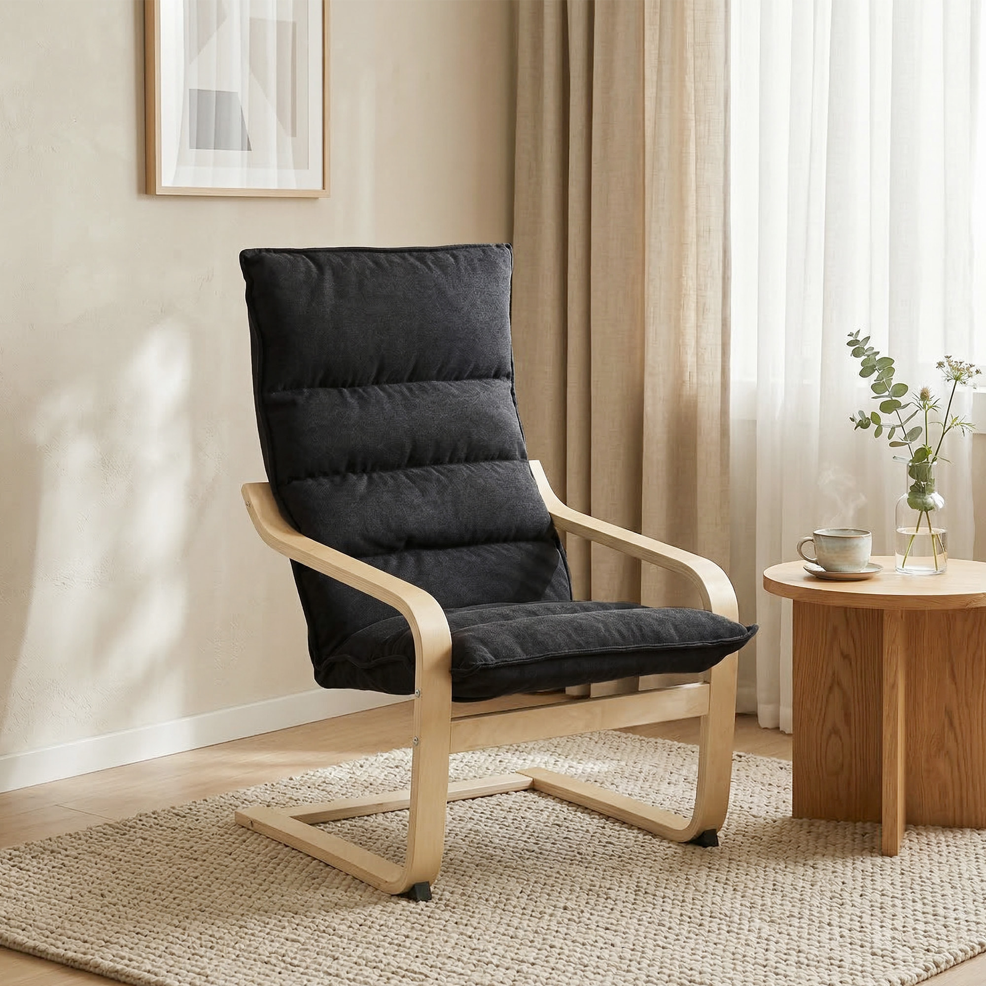 Sillón de Salón Moderno Butaca de Salón con Respaldo Alto Reposabrazos y Patas de Madera Tapizado en Terciopelo Butaca para Dormitorio Sala de Estar Negro