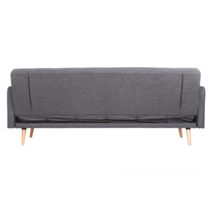 Canapé convertible scandinave 3 places en tissu gris foncé et bois clair ULLA