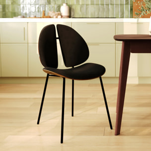 Chaise en velours noir et bois de noyer - Coccinelle