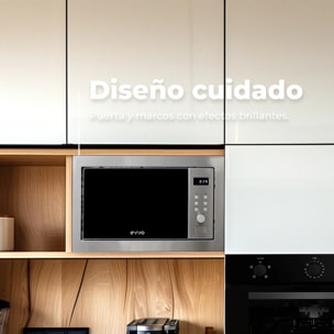 EVVO Microondas integrable Mi35 Negro, 25L, grill 1000W, 8 funciones, multifunción, temporizador 60 min, display digital, negro