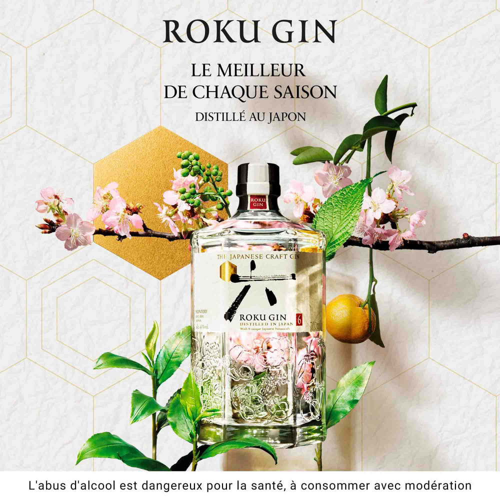 Roku Gin Craft Japonais - Gin aux 6 Botaniques Japonaises| 43% vol | 70cl